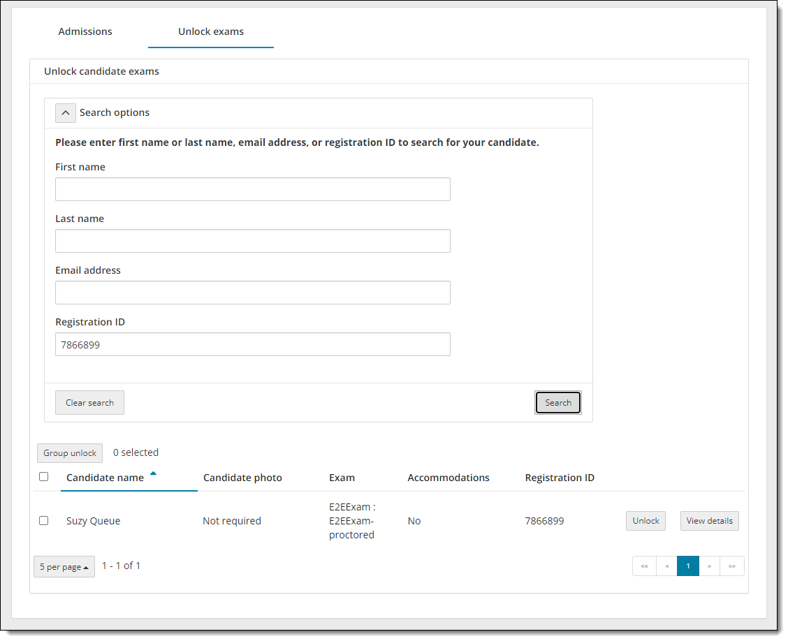 Advanced search results by Registration ID.